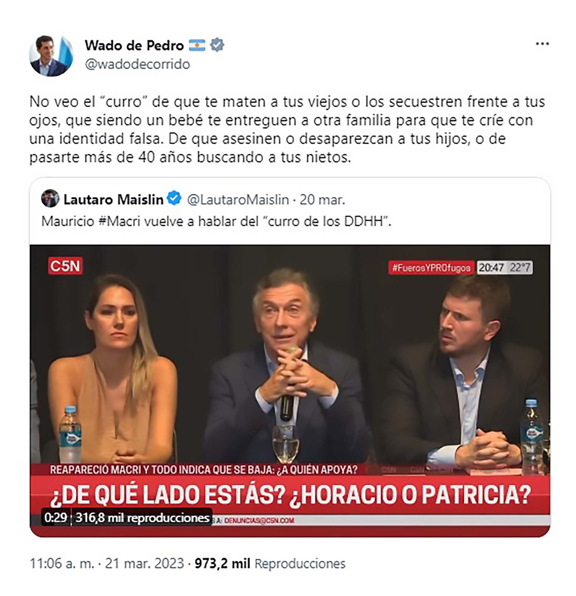 Wado de Pedro le responde a Mauricio Macri (@wadodecorrido)