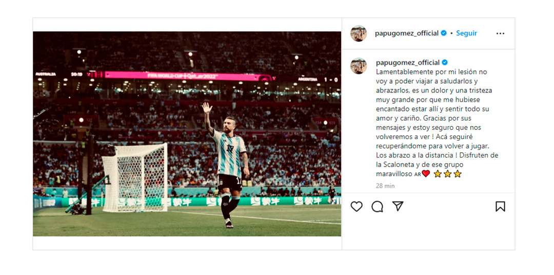 El anuncio de Papu Gómez tras no tener permiso para viajar a Argentina