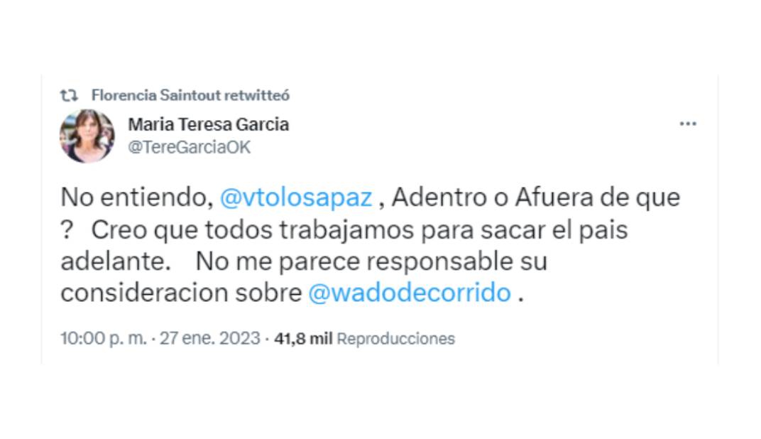 María Teresa García cuestionó a Victoria Tolosa Paz (Twitter)