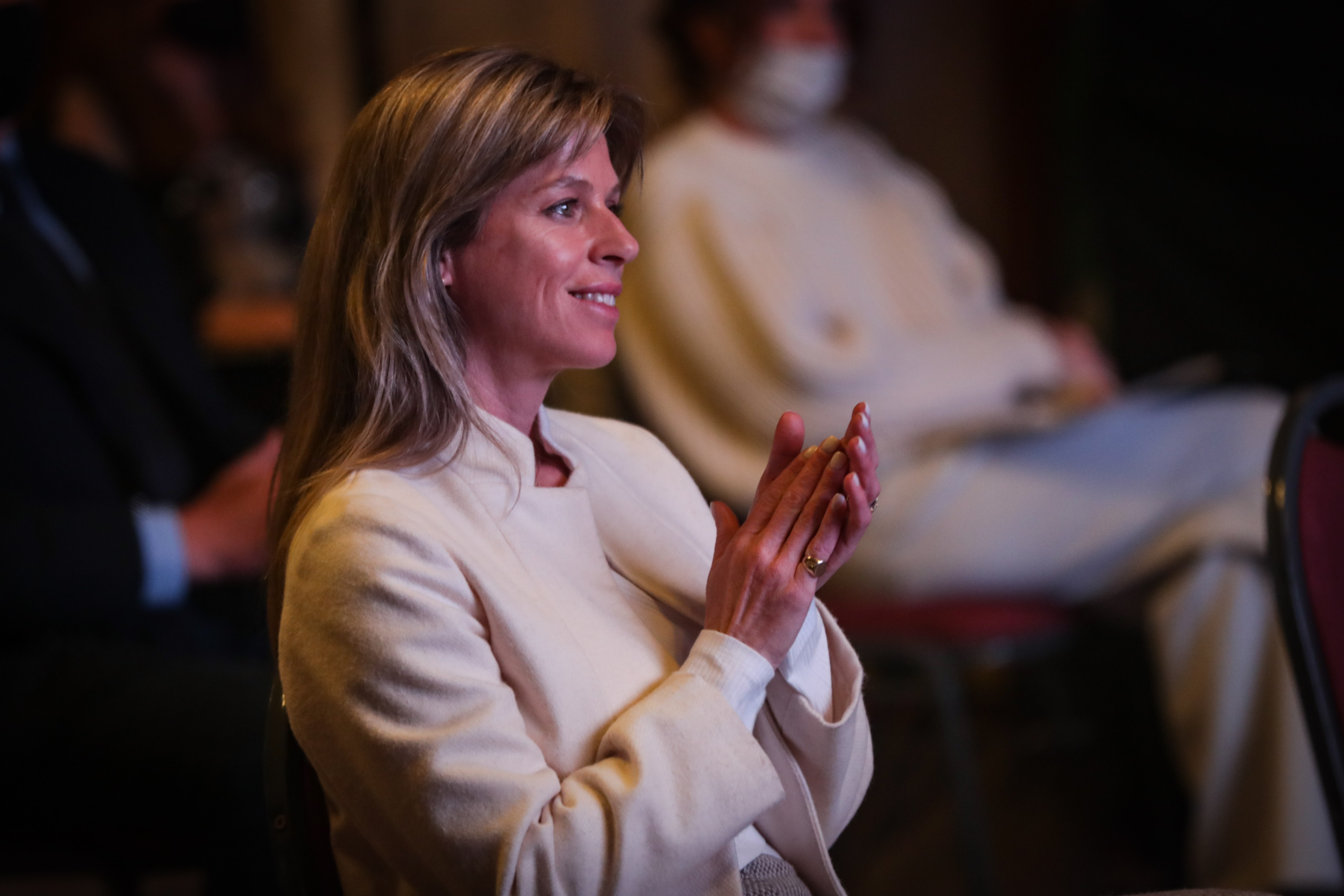 La esposa del presidente de Uruguay, Luis Lacalle Pou, Lorena Ponce de León, asiste hoy al lanzamiento de la marca Uruguay Wools en Montevideo (Uruguay). EFE/Federico Anfitti