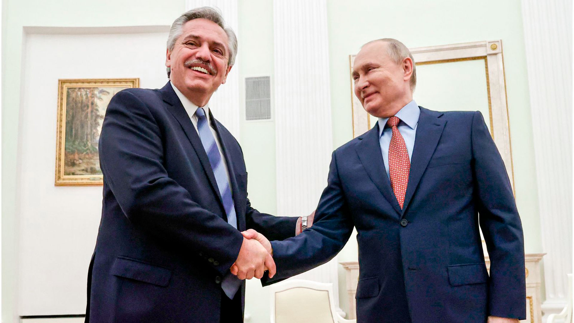 Alberto Fernández y Vladimir Putin durante su encuentro oficial en el Kremlin tres semanas antes de la invasión de Rusia a Ucrania