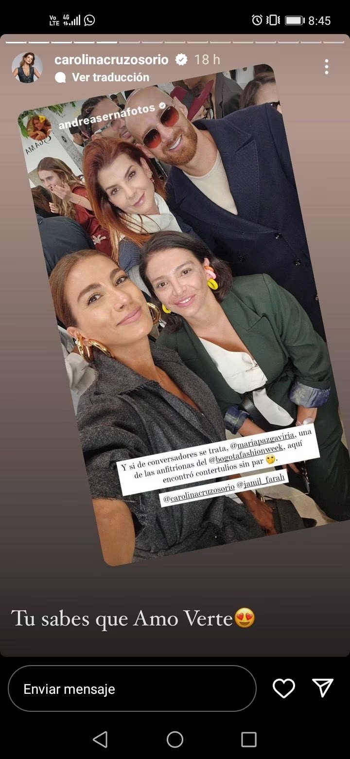 Carolina Cruz compartió una imagen acompañada de su pareja, Jamil Farah, en el Bogotá Fashion Week 2023 (@carolinacruzosorio/Instagram)