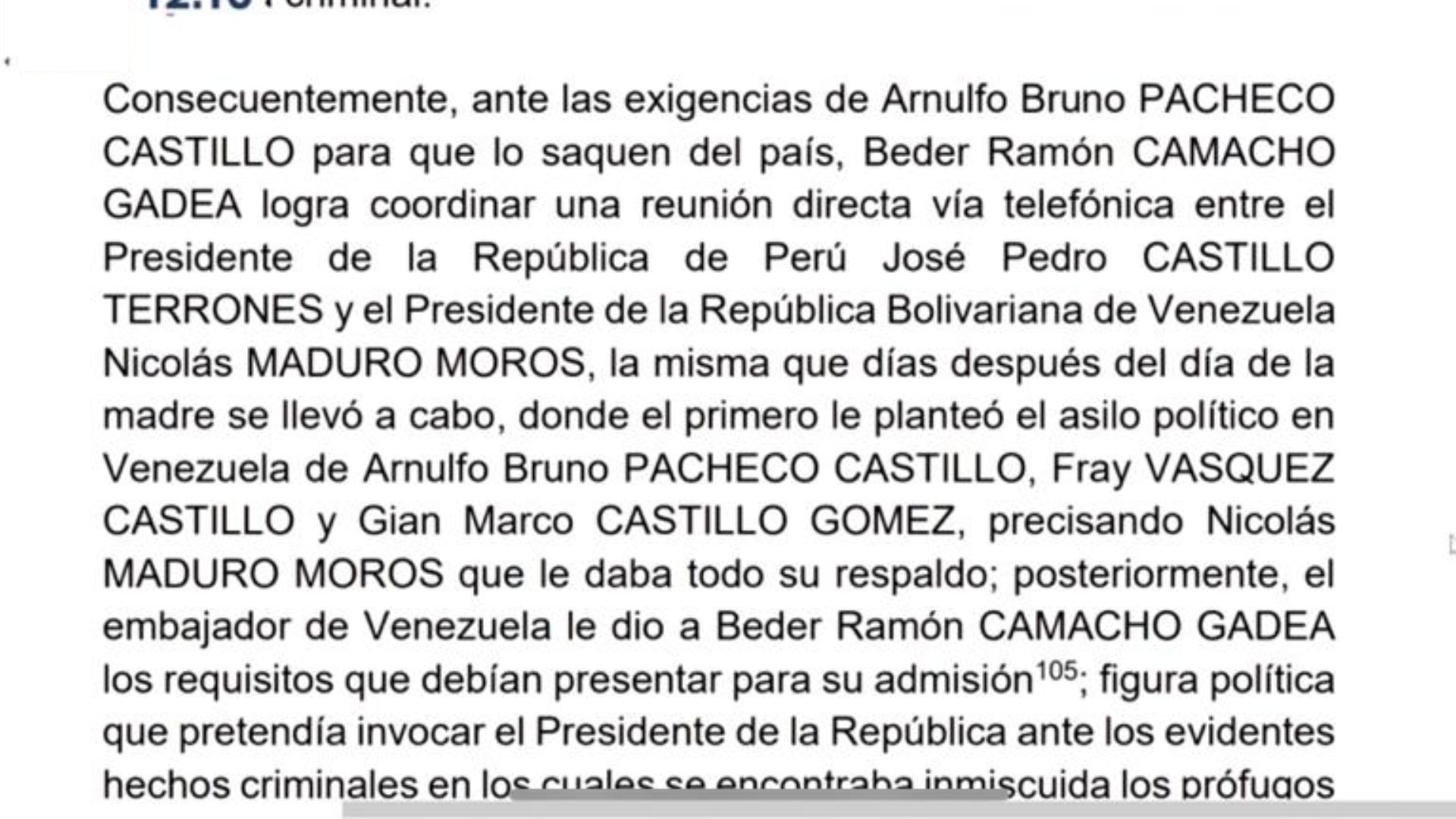 Colaborador eficaz revela que Pedro Castillo y Nicolás Maduro hablaron sobre el asilo político para investigados.(Captura)