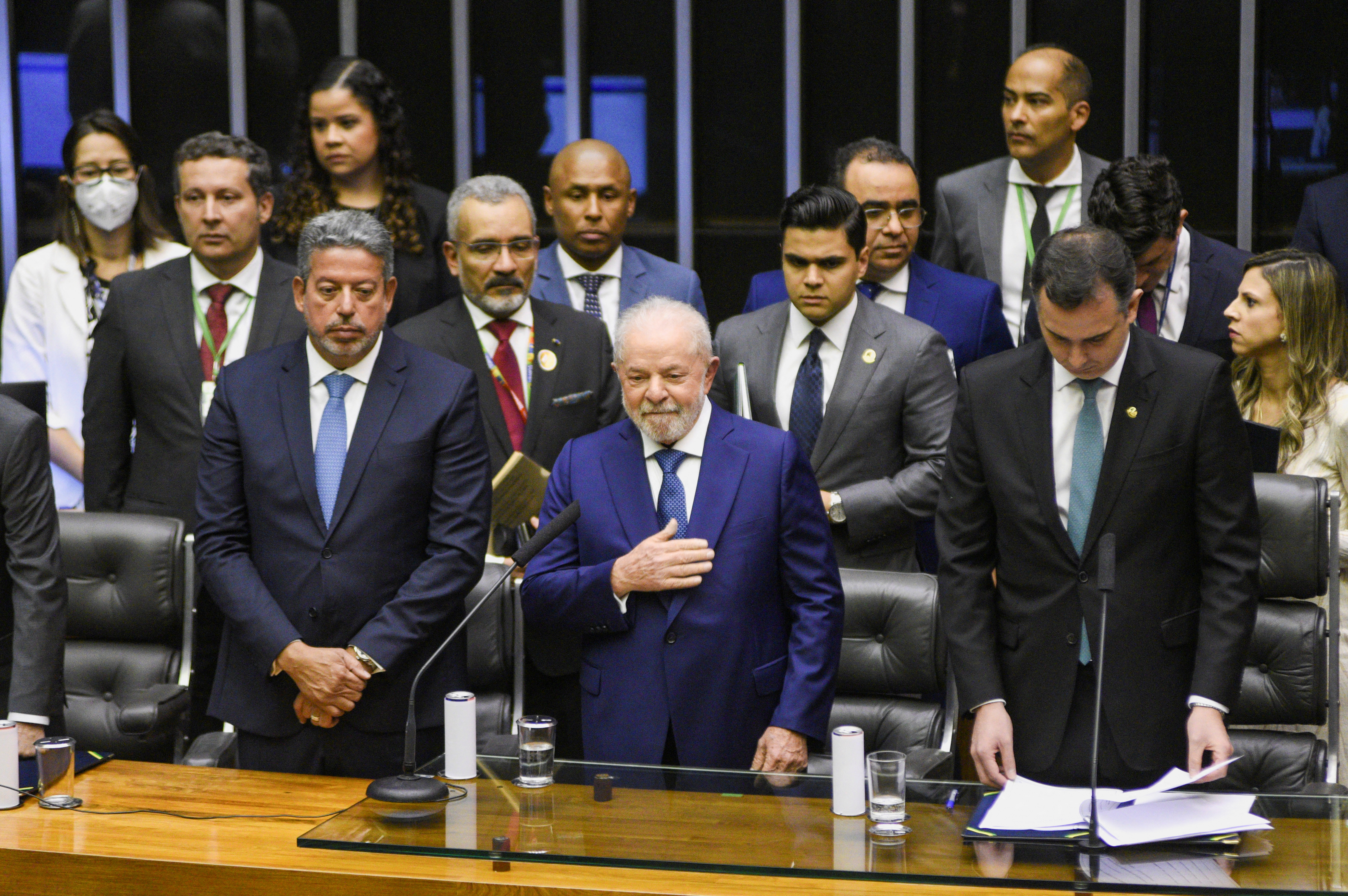 Brazil's new President Luiz Inacio Lula da Silva gestures as he is sworn in at the National Congress, in Brasilia, Brazil, January 1, 2023. REUTERS/Jacqueline Lisboa NO RESALES. NO ARCHIVES