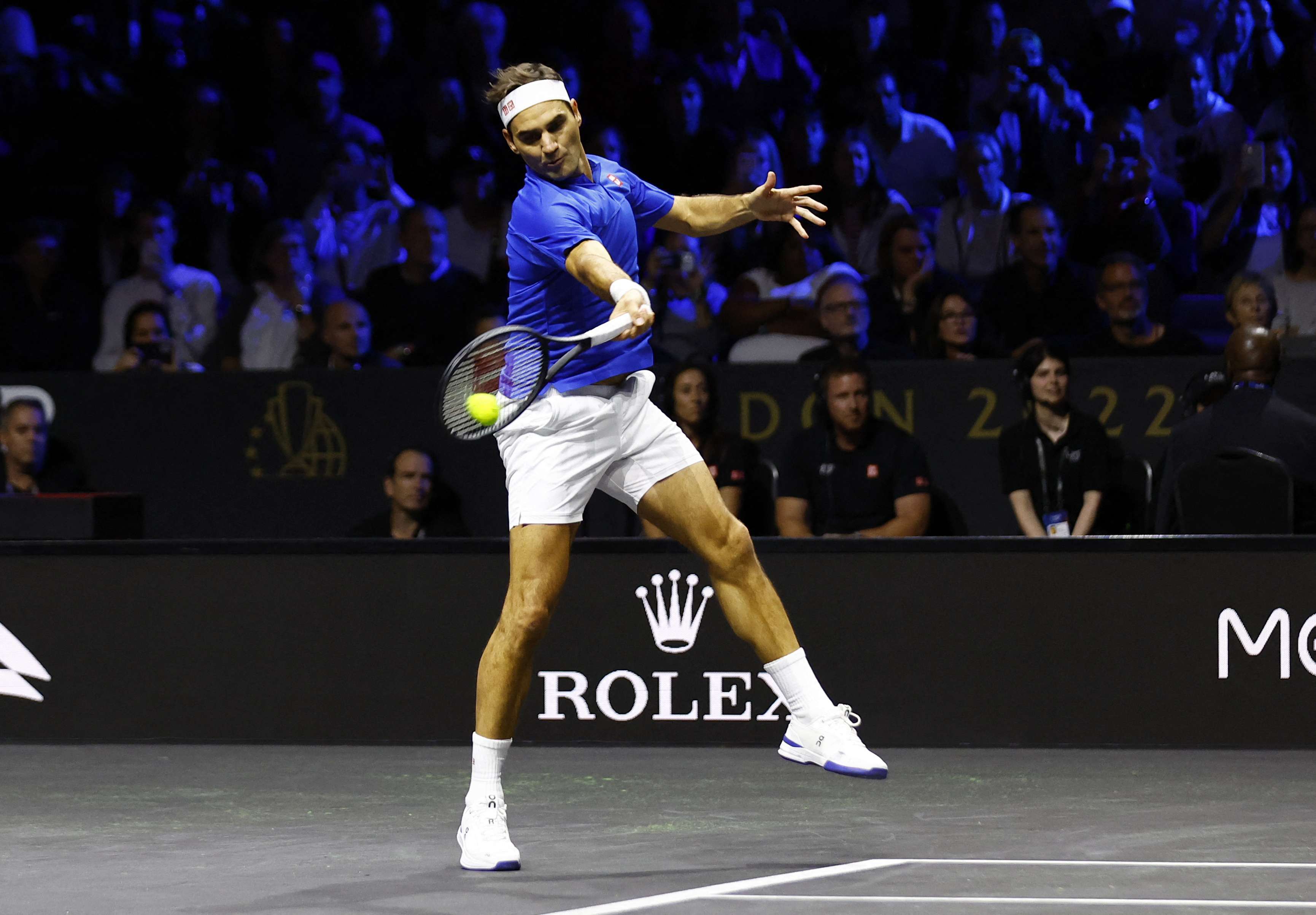  Rafael Nadal del equipo europeo en acción durante su partido de dobles con Roger Federer. (Foto: REUTERS/Andrew Boyers)
