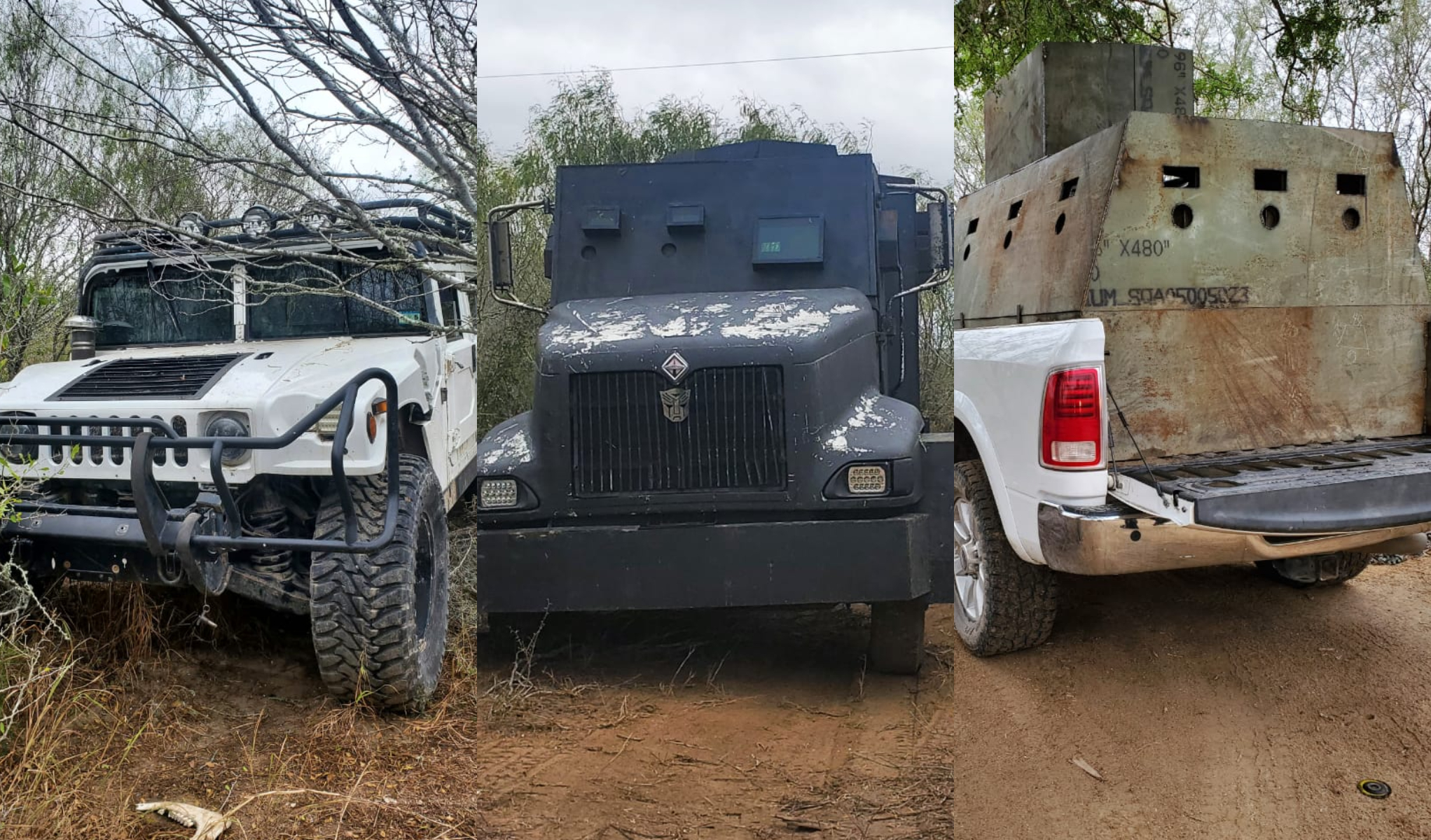 Ocultos entre la maleza: policías de Tamaulipas decomisaron camiones “monstruo” al Cártel del Golfo en Reynosa