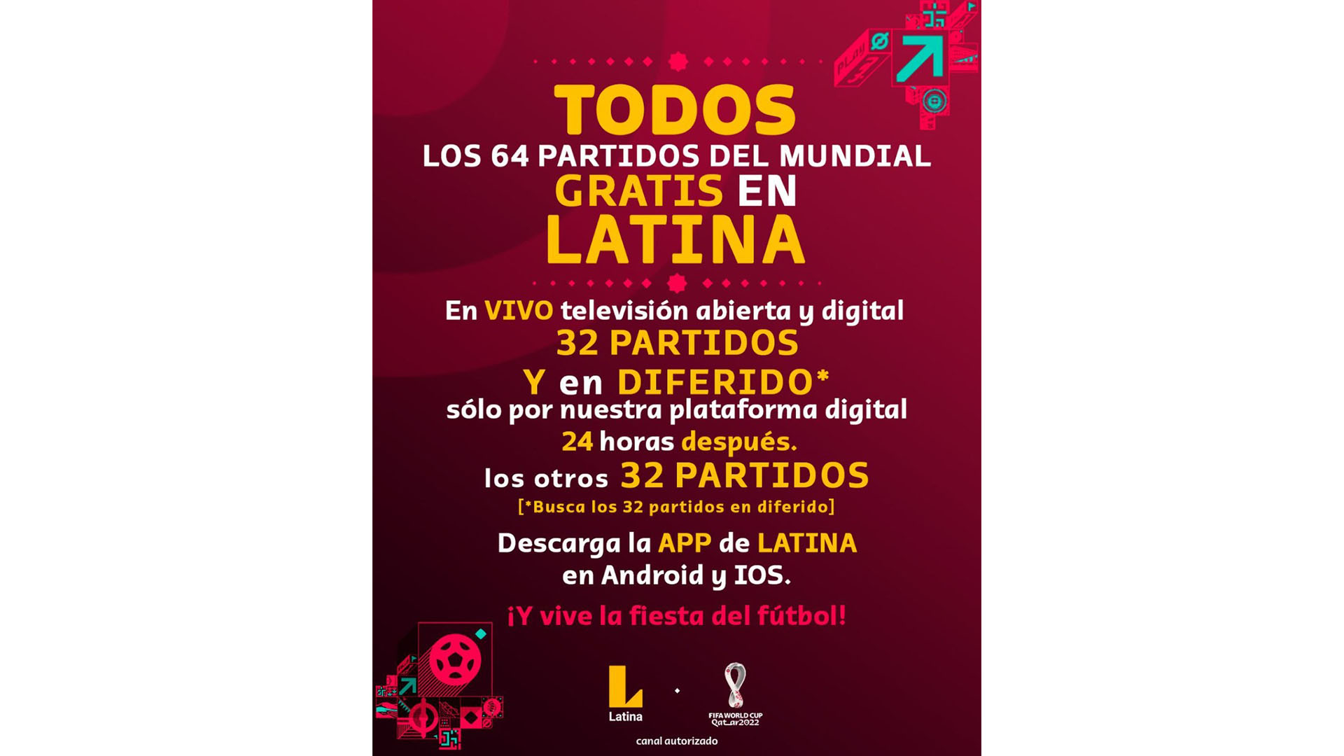 Latina TV y su anuncio por la transmisión de partidos del Mundial de Qatar 2022.