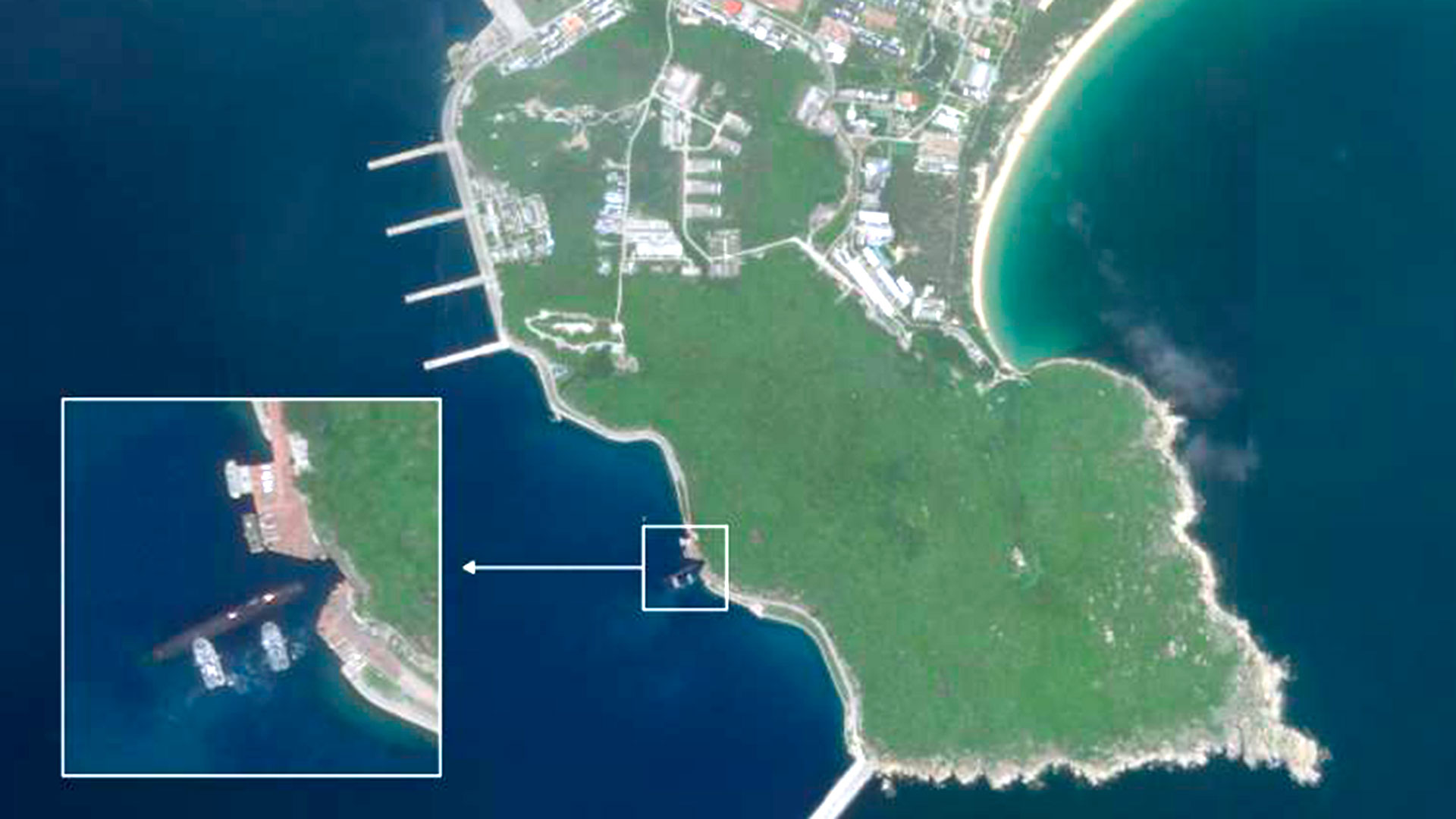 Una imagen ampliada de la Isla de Hainan, en el Mar Meriodional de China (Planet Labs/CNN)