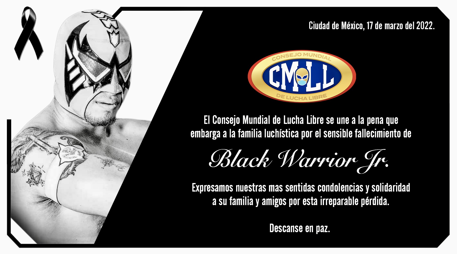 Murió Black Warrior Jr. a los 24 años, el famoso luchador yerno del “Negro”  Casas - Infobae