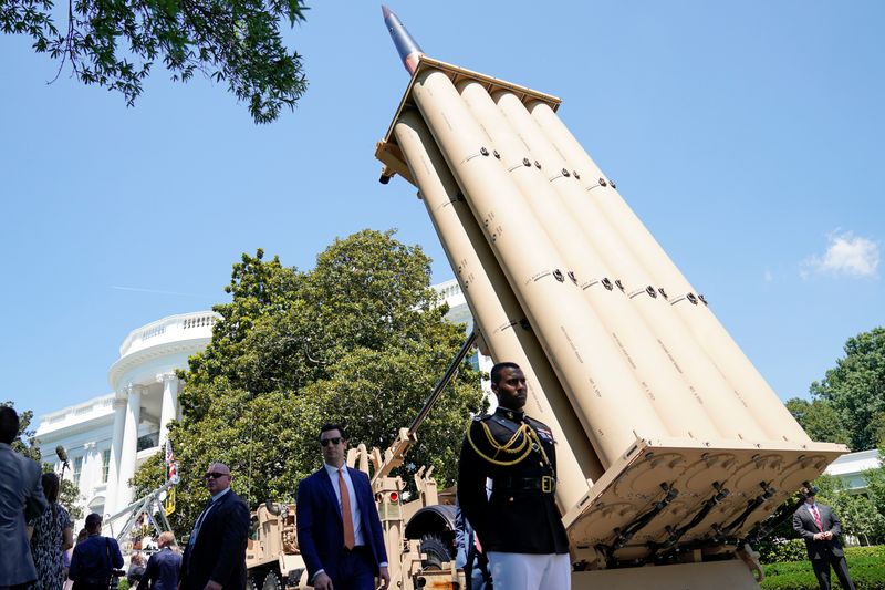 A THAAD (Terminal High Altitude Area Defense) missile interceptor is seen on the South Lawn of the White House in Washington, United States, July 15, 2019. REUTERS/Kevin Lamarque/File