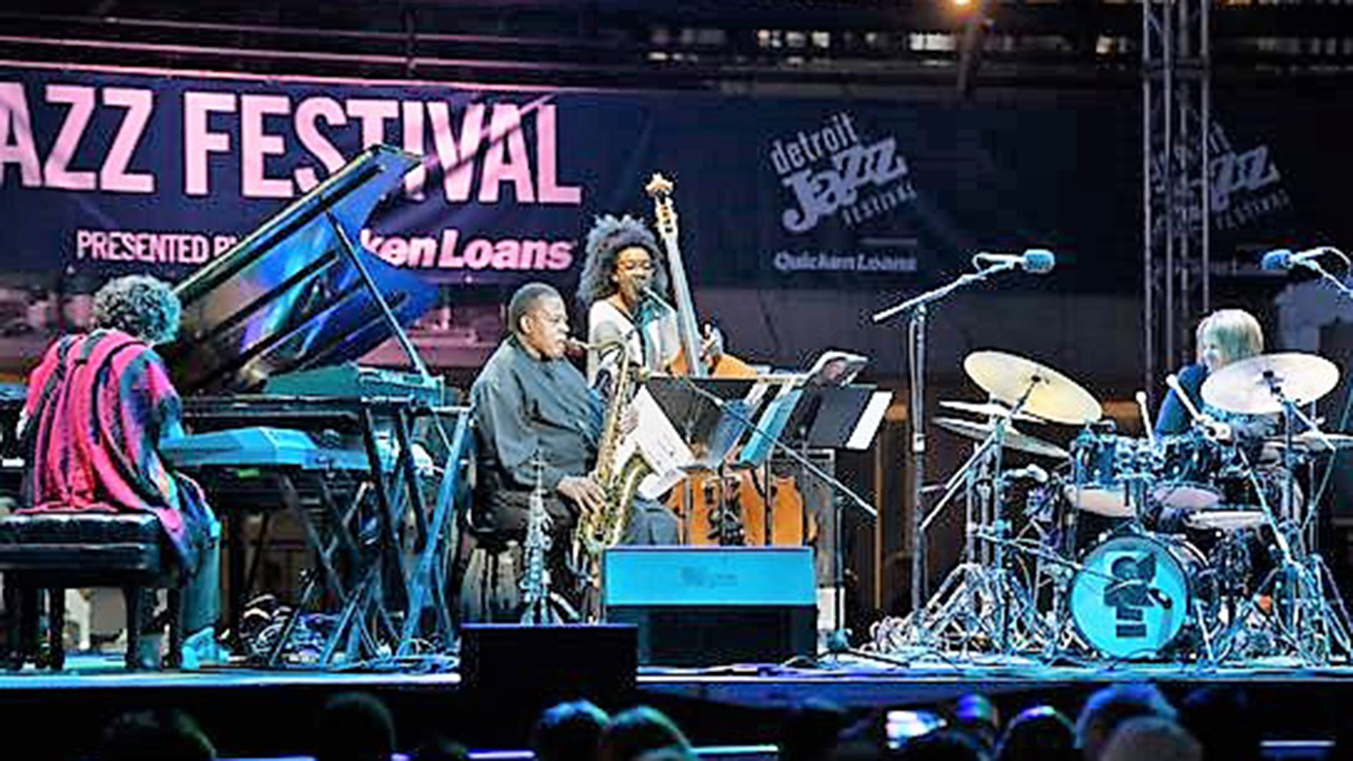 Leo Genovese con Wayne Shorter, Esperanza Spalding y Terri Lyne Carrington en el Detroit Festival.