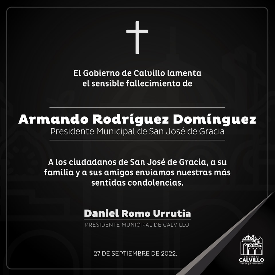 El alcalde de Calvillo, Daniel Romo, externó sus condolencias vía redes sociales. (Imagen: Facebook/Daniel Romo Urrutia)