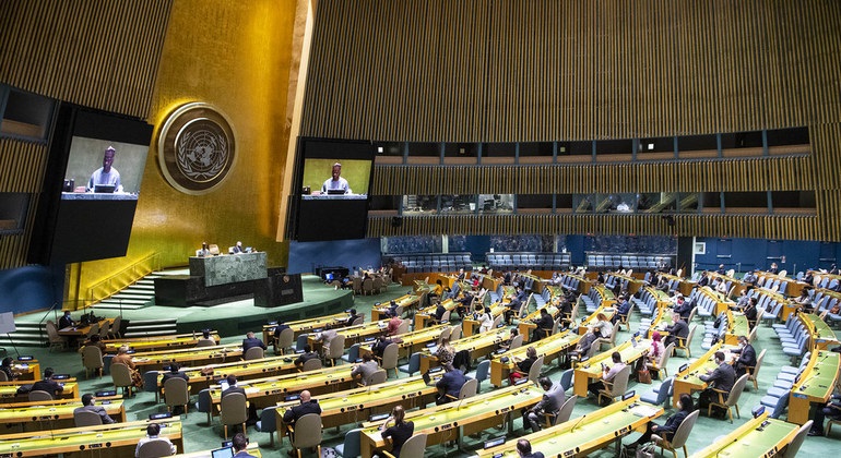 16-09-2020 Los delegados, con mascarilla, guardan la distancia de seguridad durante la inauguración de la 75 sesión de la Asamblea General de la ONU.
POLITICA ESPAÑA EUROPA MADRID INTERNACIONAL
ONU/ESKINDER DEBEBE
