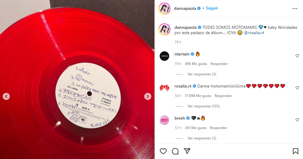 Danna Paola mostró el regalo de Rosalía para celebrar "Motomami" Foto: Instagram/@dannapaola