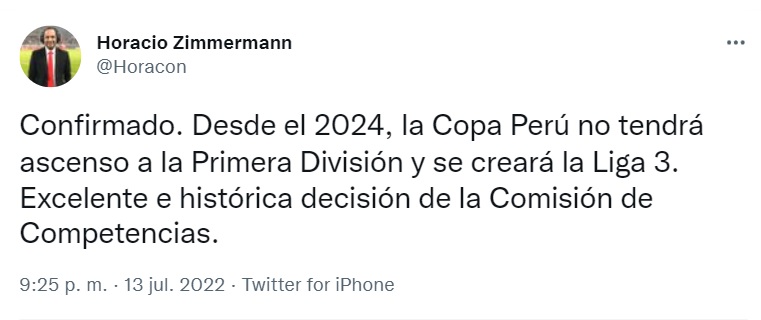 El periodista deportivo confirmó la creación de una Liga 3 (Foto: Twitter)