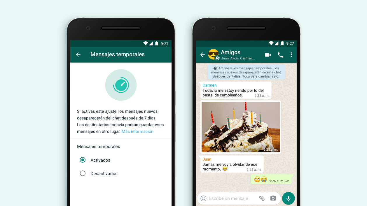 Los mensajes temporales en WhatsApp están disponibles para todos los usuarios dese hace unos meses: al activar esta opción el contenido se borra tras una semana de haber sido enviado