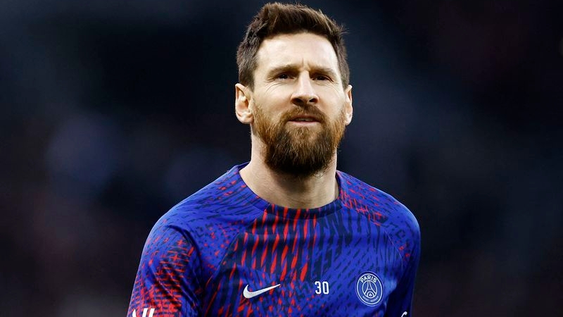 FILE PHOTO: Argentinian striker Lionel Messi of Paris St Germain during the warm-up before the French Ligue 1 match against Angers at the Raymond Kopa Stadium in Angers, France.  April 21, 2023. REUTERS/Stephane Mahe/File