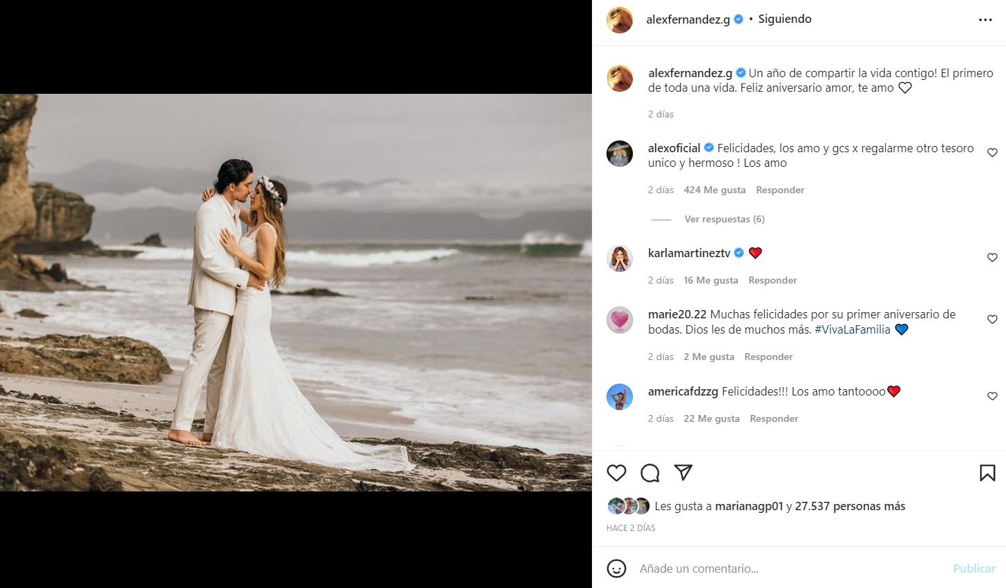 Además de su boda civil, los enamorados tuvieron una ceremonia en la playa. (Captura: @alexfernandez.g/Instagram)