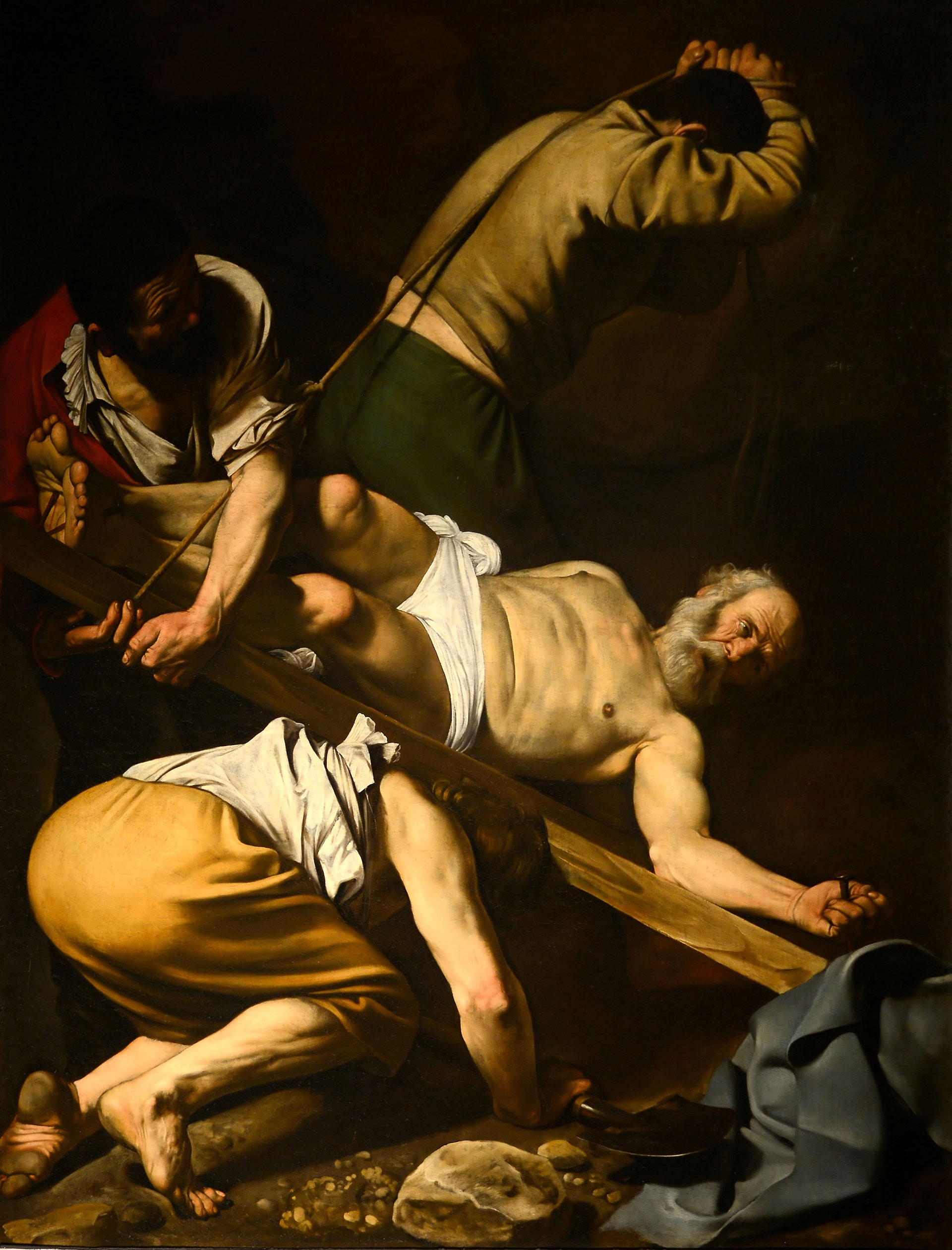 "La crucifixión de San Pedro", óleo sobre lienzo pintado en el año 1601 por Caravaggio, que se encuentra en la Basílica de Santa María del Popolo
