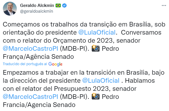 El Vicepresidente electo anunció que comenzó la transición electoral (Twitter: @geraldoalckmin)