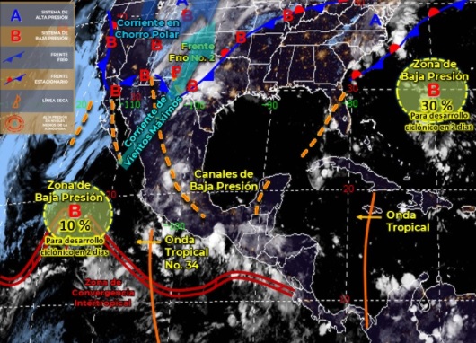 En el mapa se observan los distintos fenómenos meteorológicos que afectarán a México este 9 de septiembre (Foto: SMN/Conagua Clima)