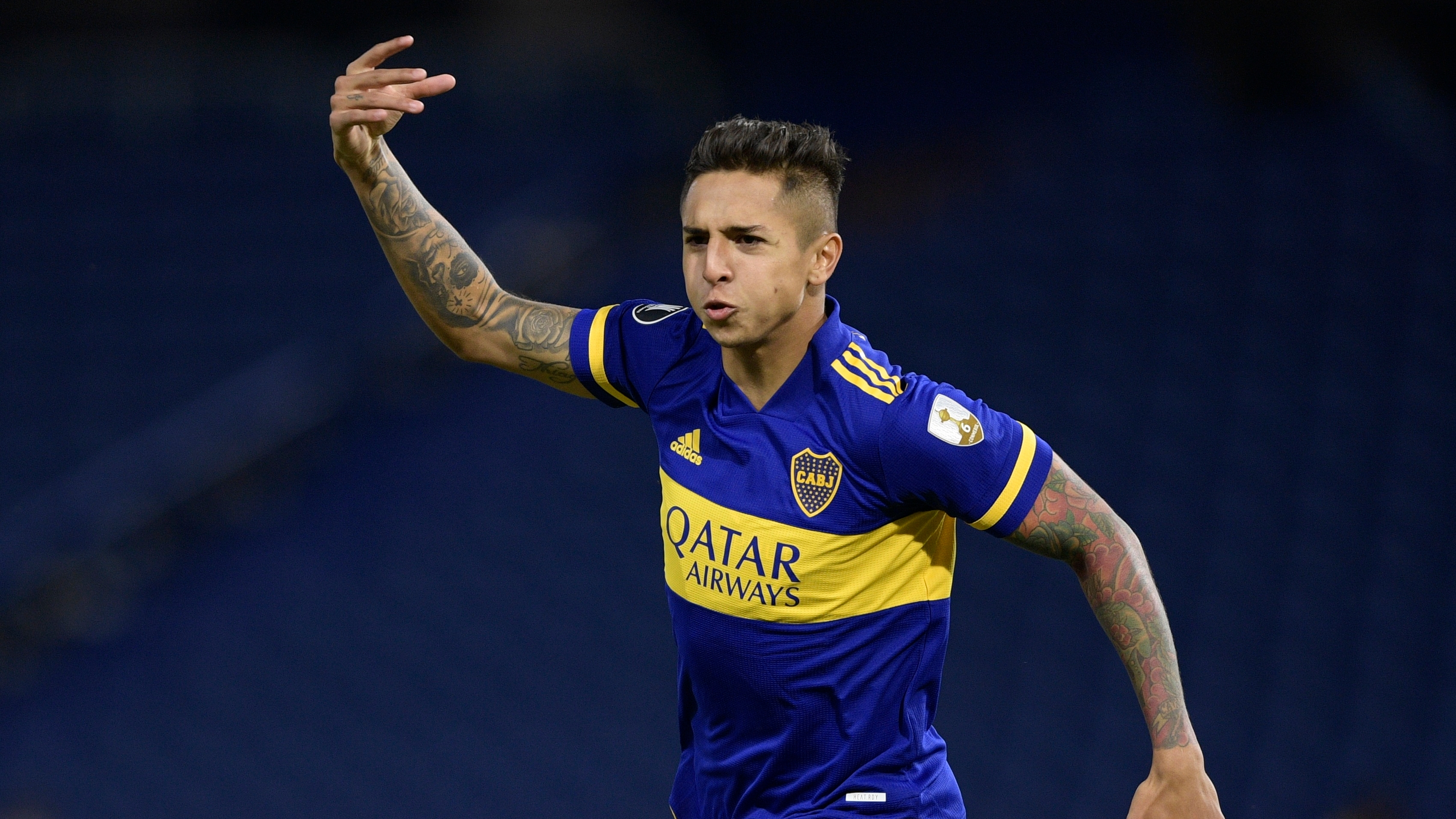 Soccer Football - Copa Libertadores - Group C - Boca Juniors  v The Strongest - Estadio La Bombonera, Buenos Aires - Argentina- May 26, 2021 Boca Juniors' Agustin Almendra celebrates scoring their first goal Pool via REUTERS/Juan Mabromata