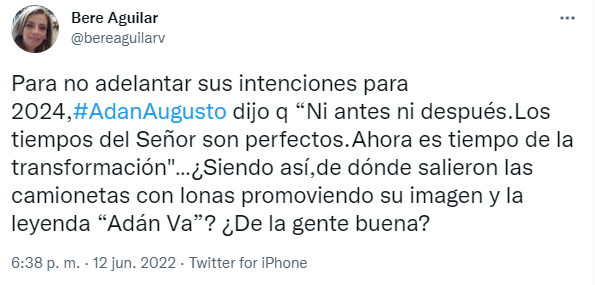 Usuarios criticaron la circulación de camionetas con imágenes a favor de Adán Augusto López. (Imagen:Twitter/@bereaguilarv)