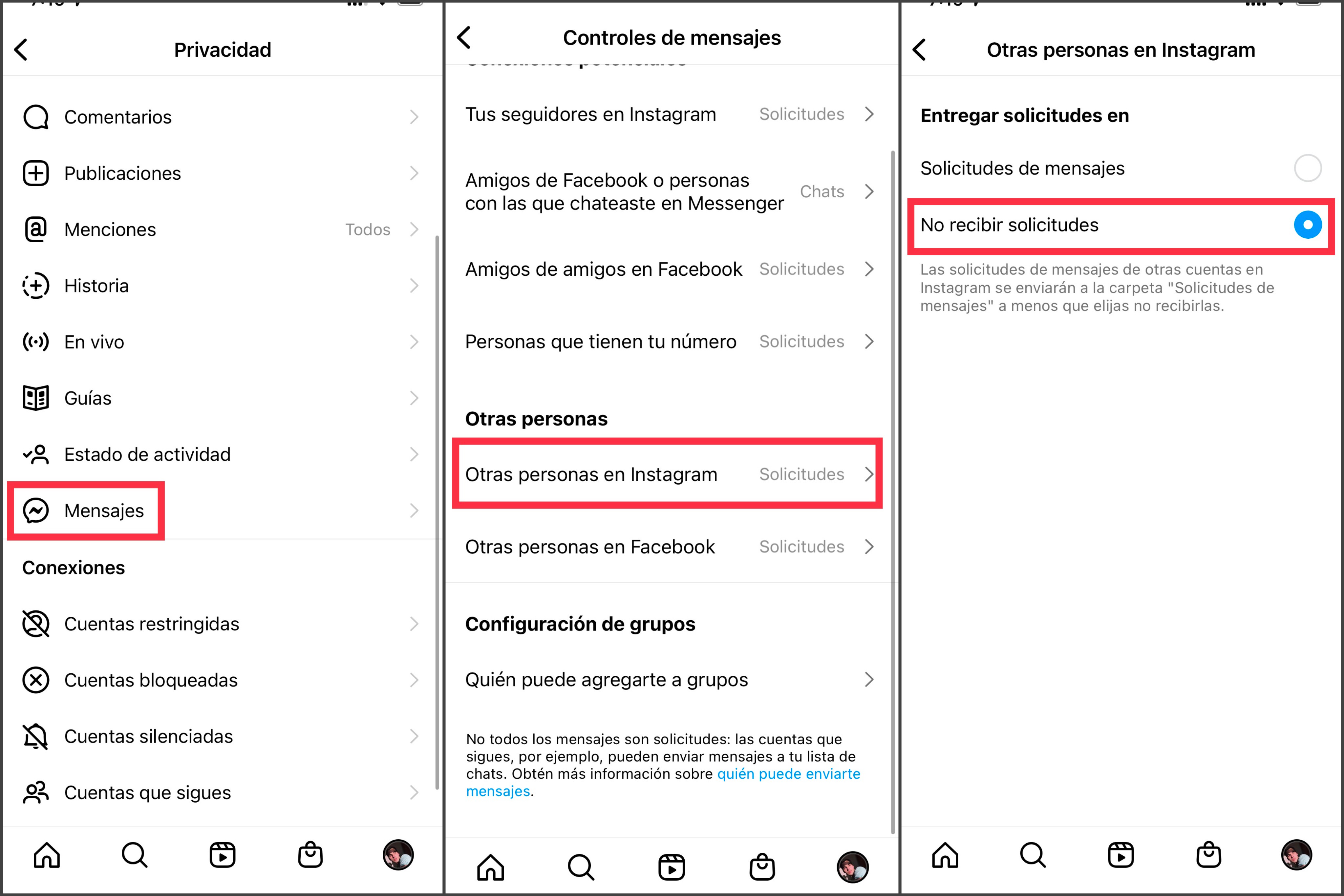 Pasos para evitar que desconocidos envíen mensajes directos en Instagram. (foto: Instagram/Jose Arana)