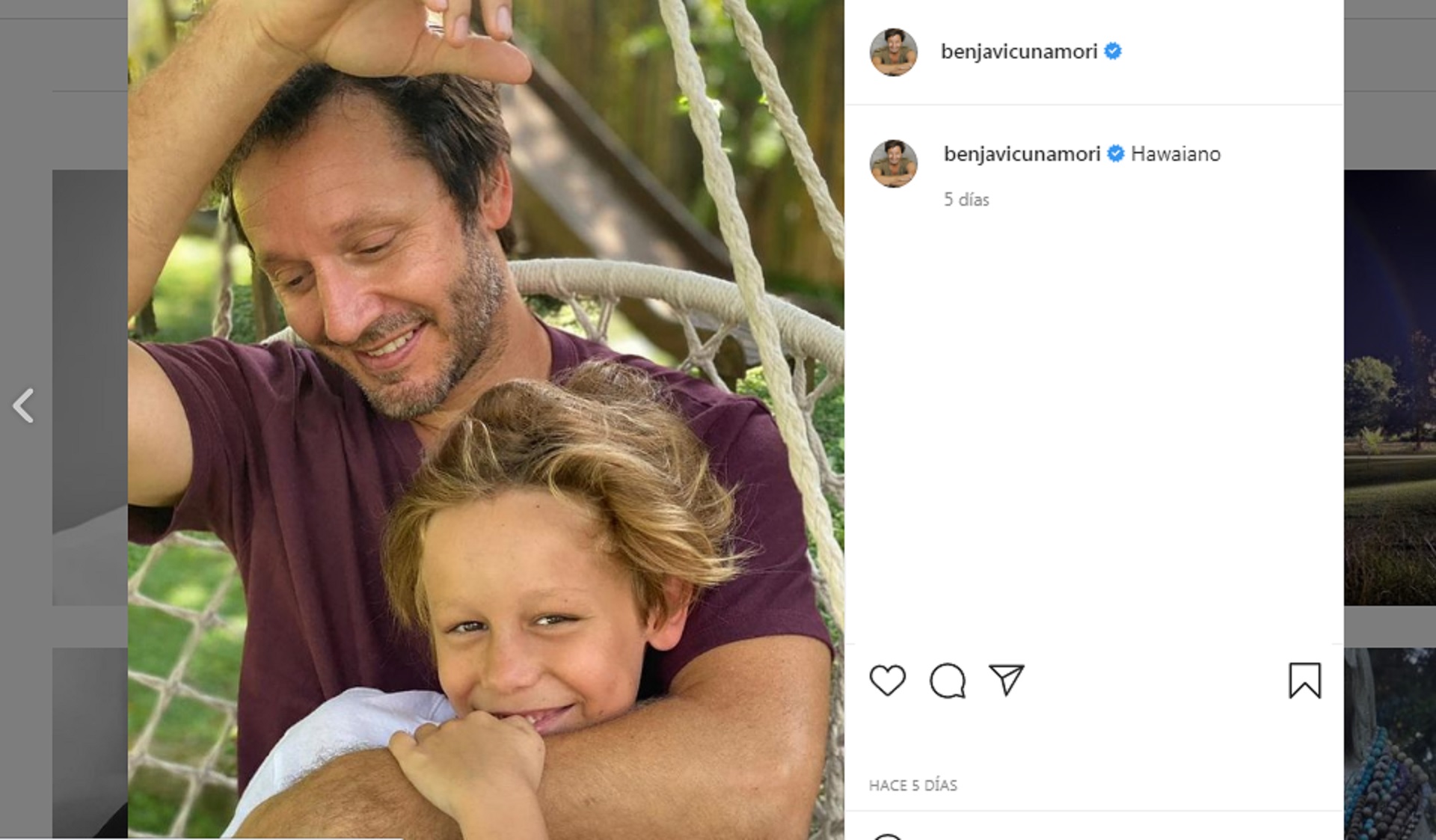 El posteo de Benjamín Vicuña hace cinco días, con uno de sus hijos