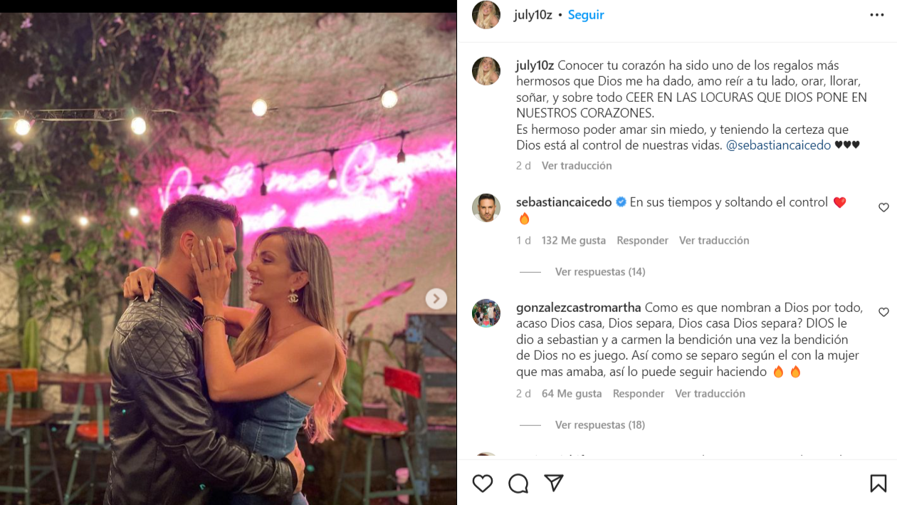 Sebastián Caicedo y Juliana Diez no dudan en compartir la felicidad de su amor en redes sociales. @july10z/Instagram