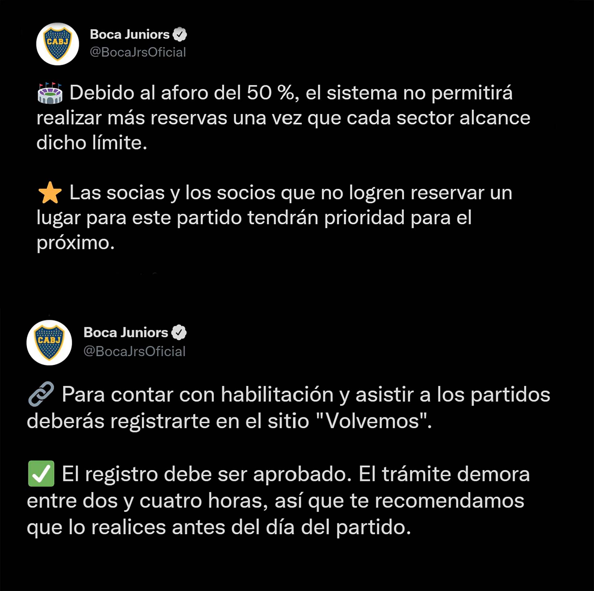 Las notificaciones oficiales de Boca Juniors