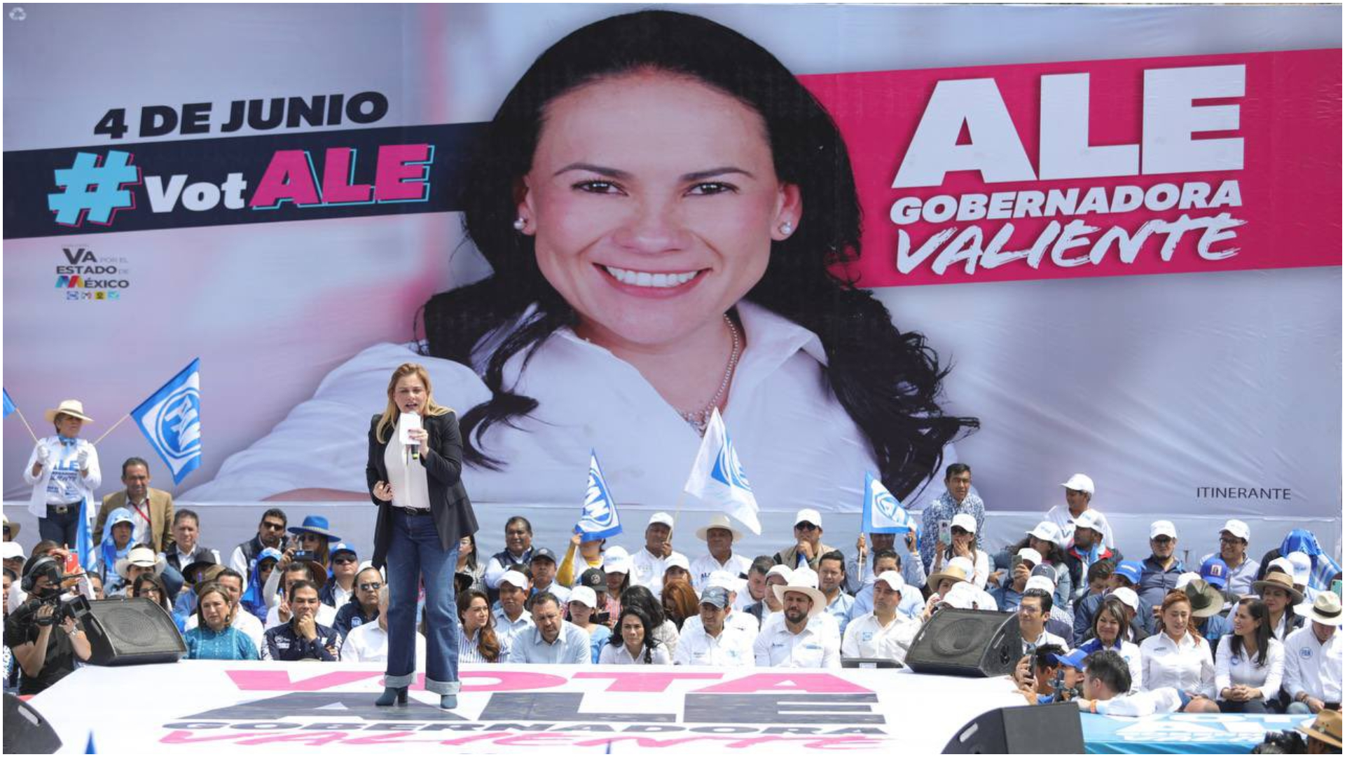 La gobernadora de Chihuahua lanzó fuerte mensaje contra Morena en un mitin de Alejandra del Moral (Twitter/@AccionNacional)