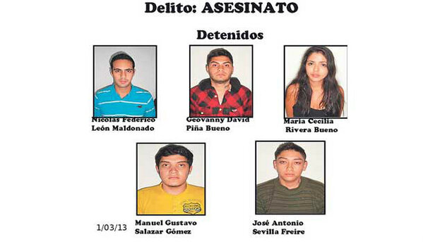Los cinco jóvenes que estuvieron en el vehículo donde se trasladaba Karina del Pozo la noche de su asesinato.