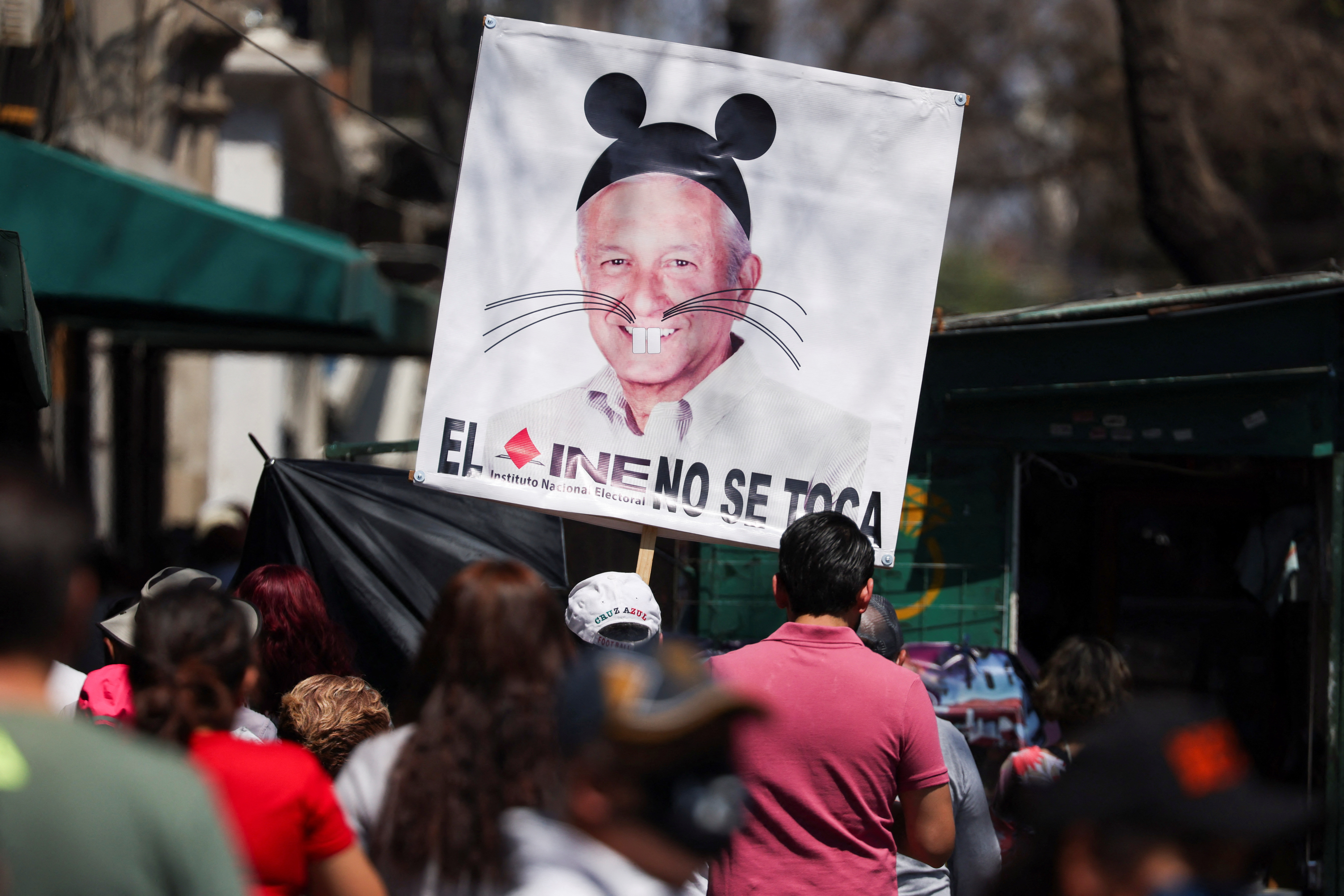 Demonstrators attend a protest in support of the National Electoral Institute (INE) and against President Andres Manuel Lopez Obrador's plan to reform the electoral authority, in Mexico City, Mexico, February 26, 2023. REUTERS/Gustavo Graf