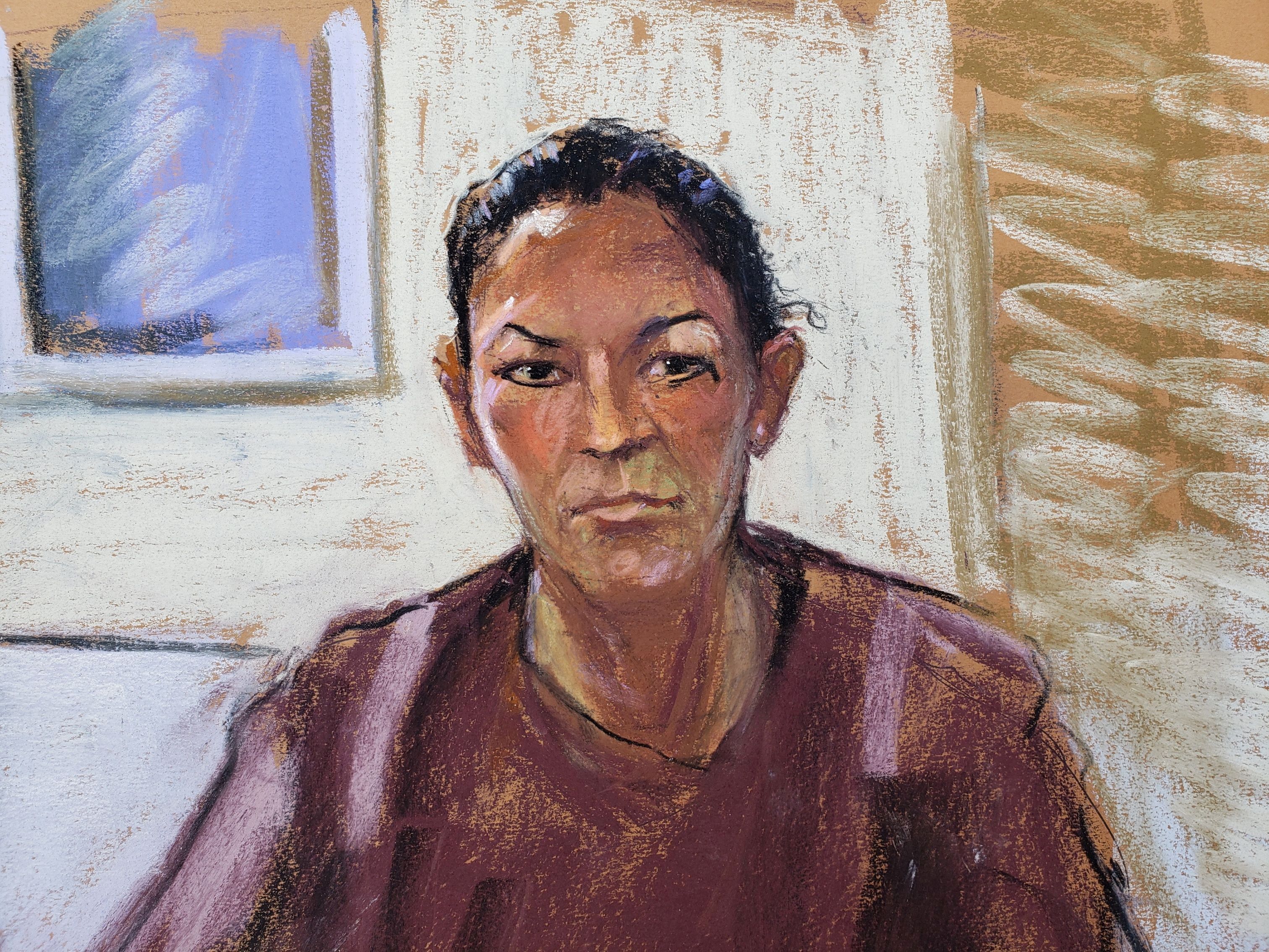 Un dibujo de Ghislaine Maxwell en un momento del juicio. (REUTERS/Jane Rosenberg)