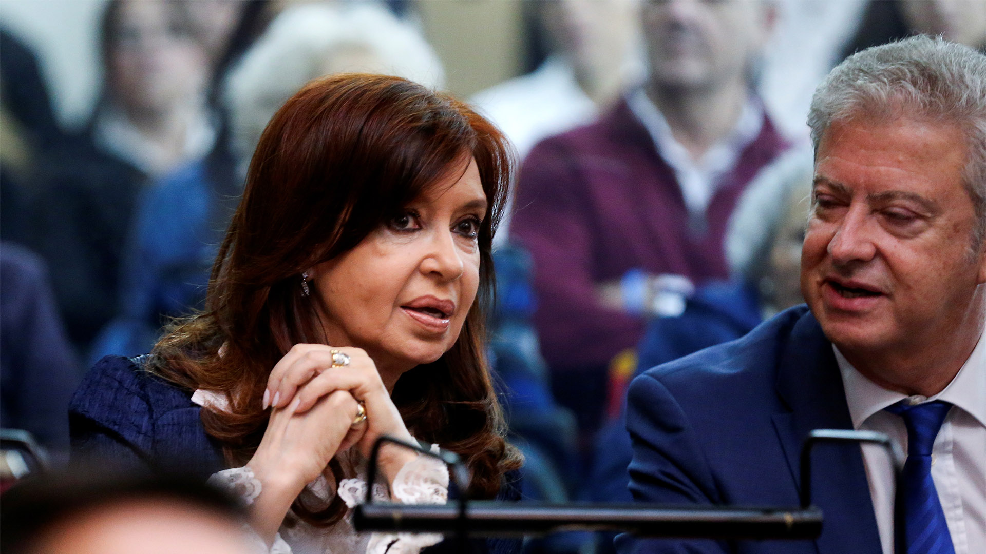 Cristina Kichner y su abogado Alberto Berladi en la primera audiencia del juicio oral