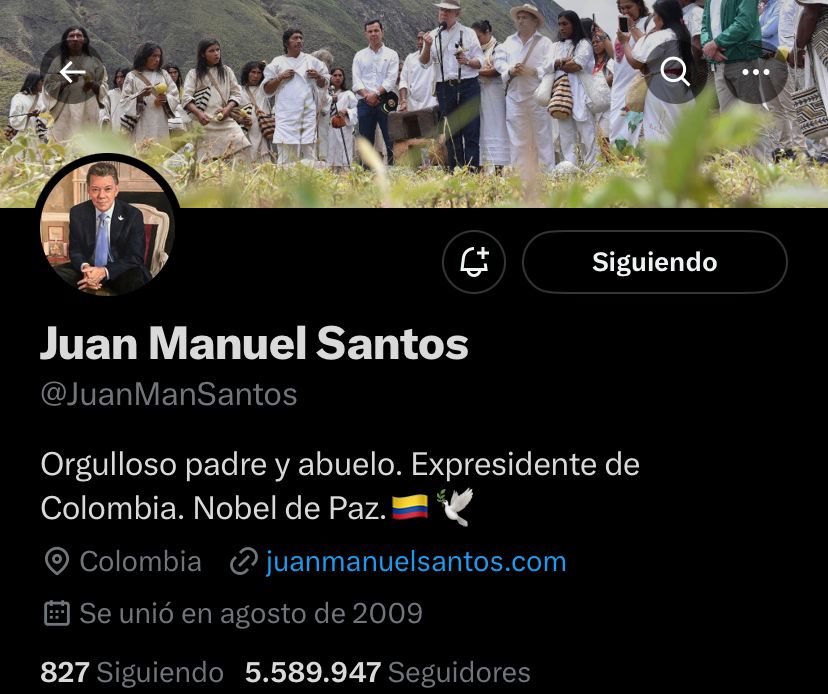 El expresidente Juan Manuel Santos también perdió el "chulito azul" de verificación en Twitter. Captura de pantalla Twitter