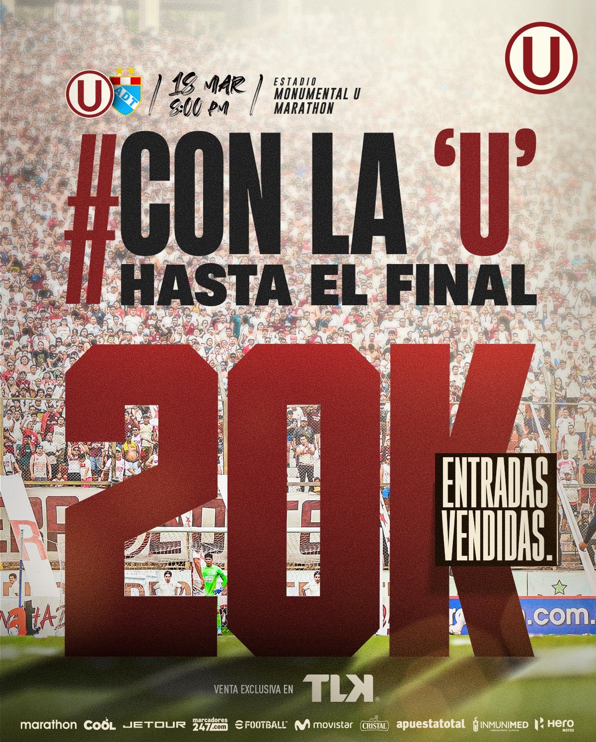 20,000 tickets have already been sold for the match between the 'U' and ADT.  (Academic)
