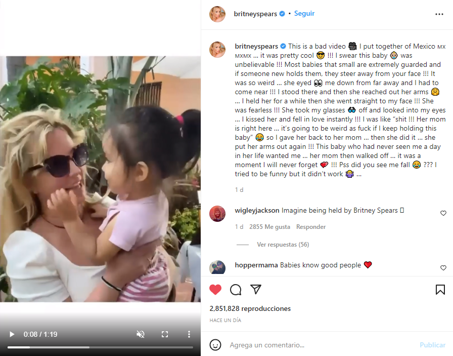 Britney Spears compartió algunos momentos emotivos de su viaje a México Foto: Instagram/@britneyspears