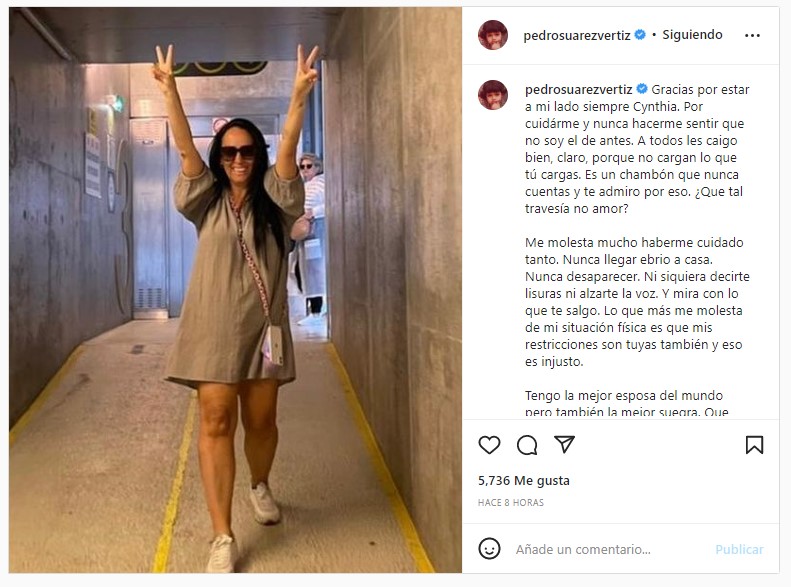 Pedro Suárez Vértiz publica mensaje para su esposa. (Foto: Instagram)
