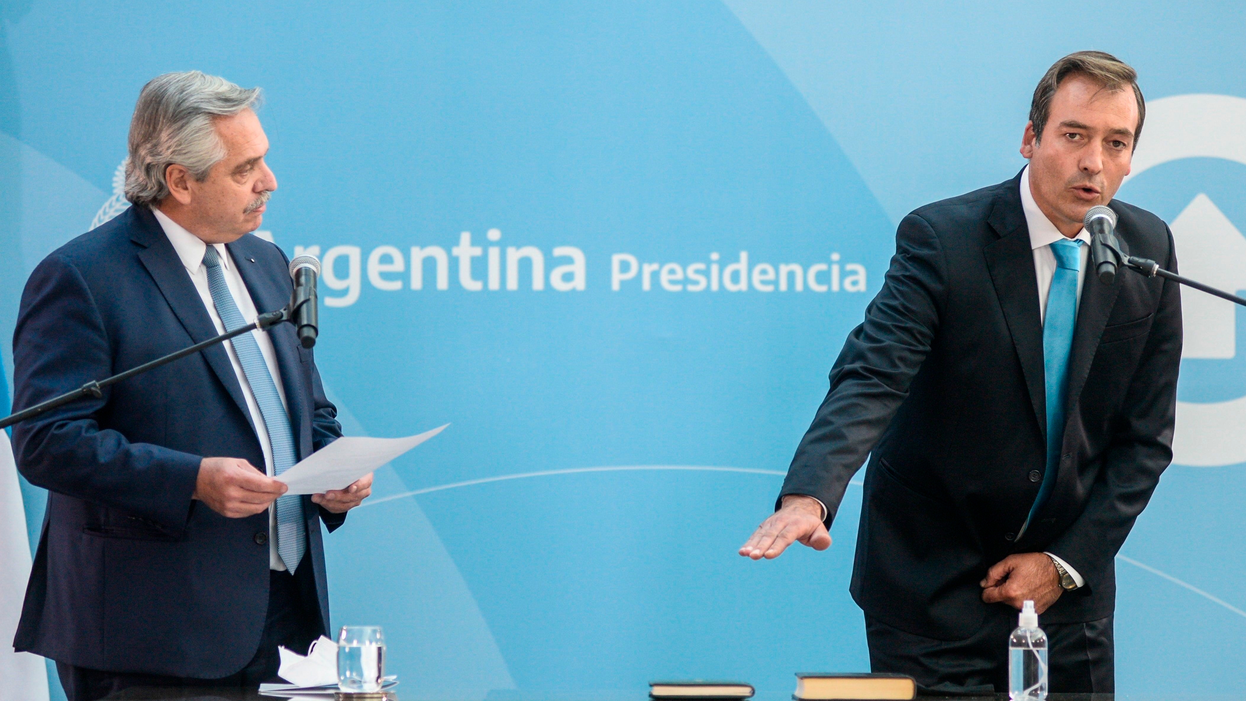 Alberto Fernández cuando le tomó juramento a Martín Soria, ministro de Justicia 