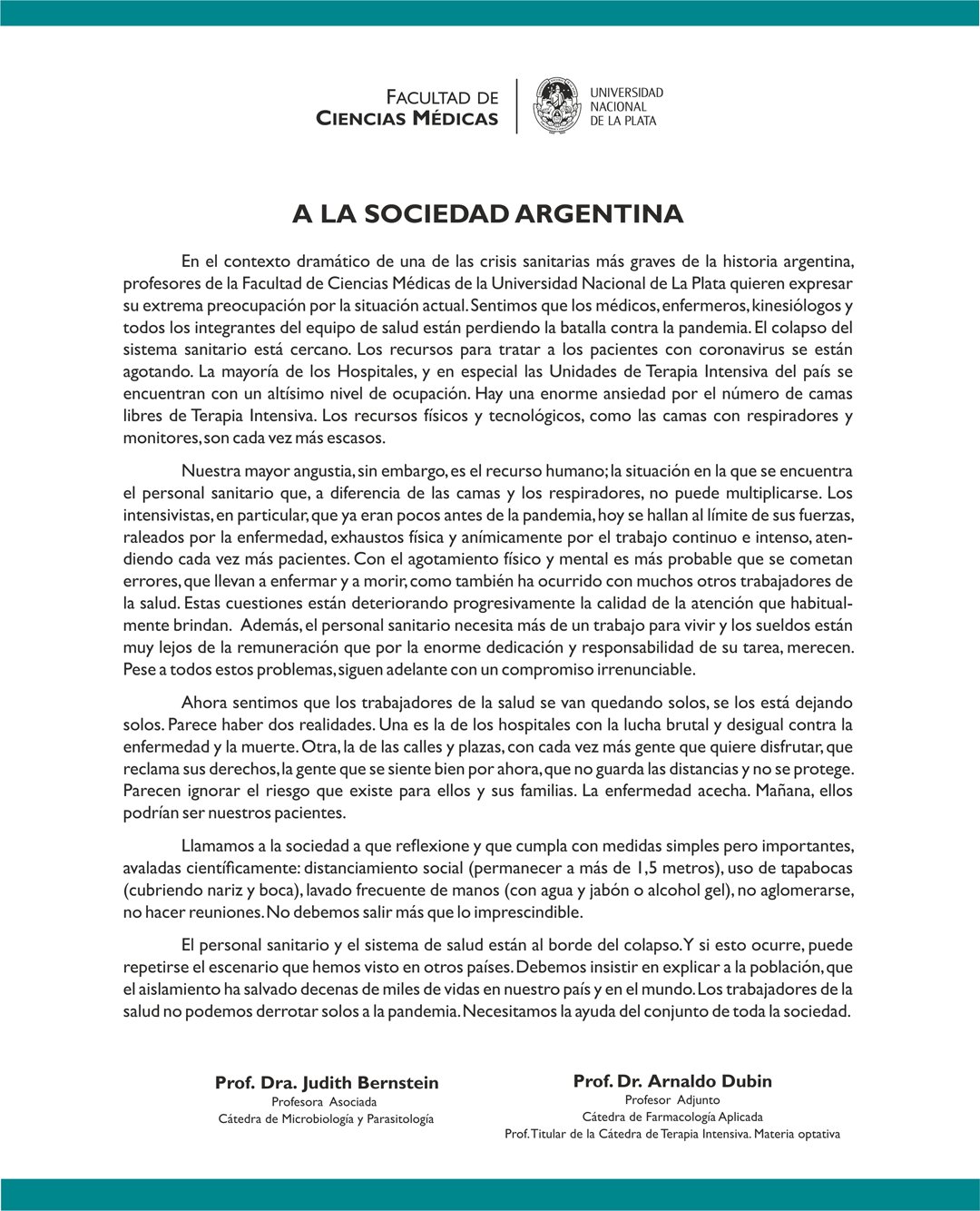 El comunicado que difundió la unidad académica en sus redes sociales
