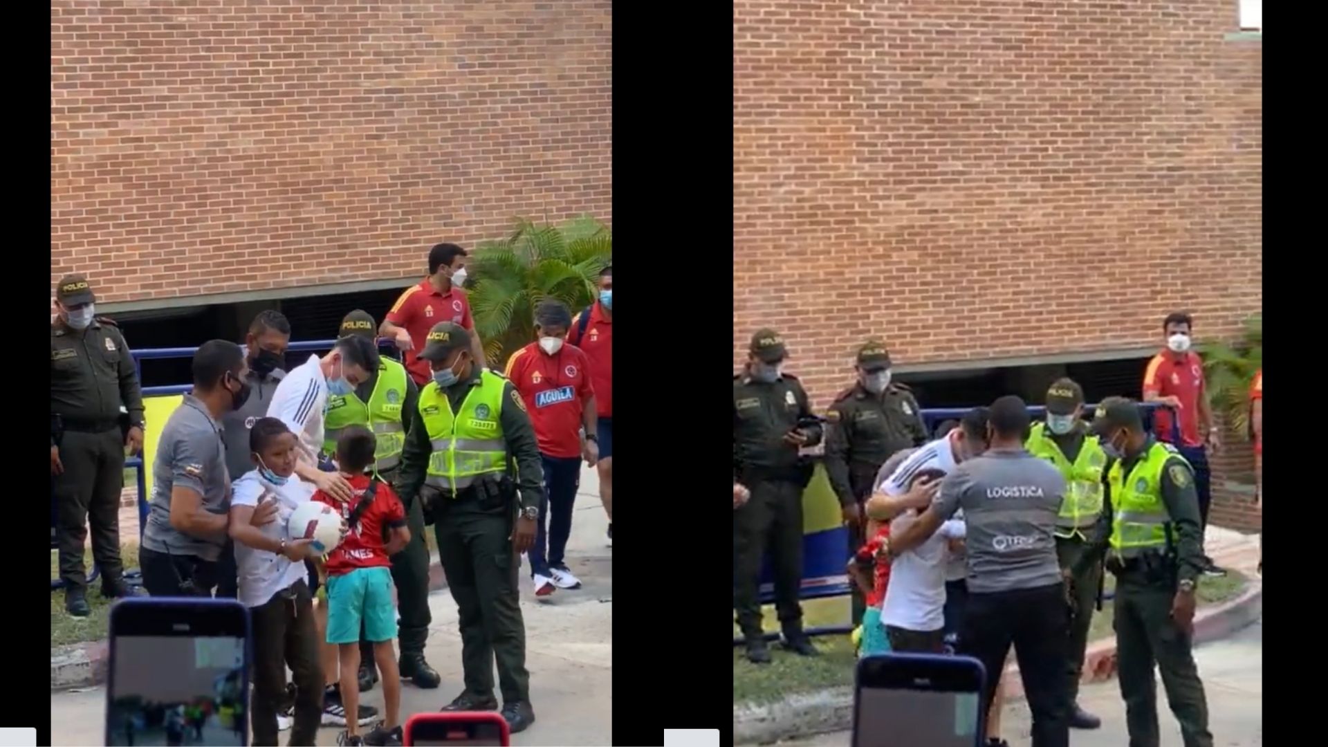 El '10' de la Selección Colombia abrazó a uno de los pequeños y cruzó algunas palabras con el otro. Foto: Captura-video