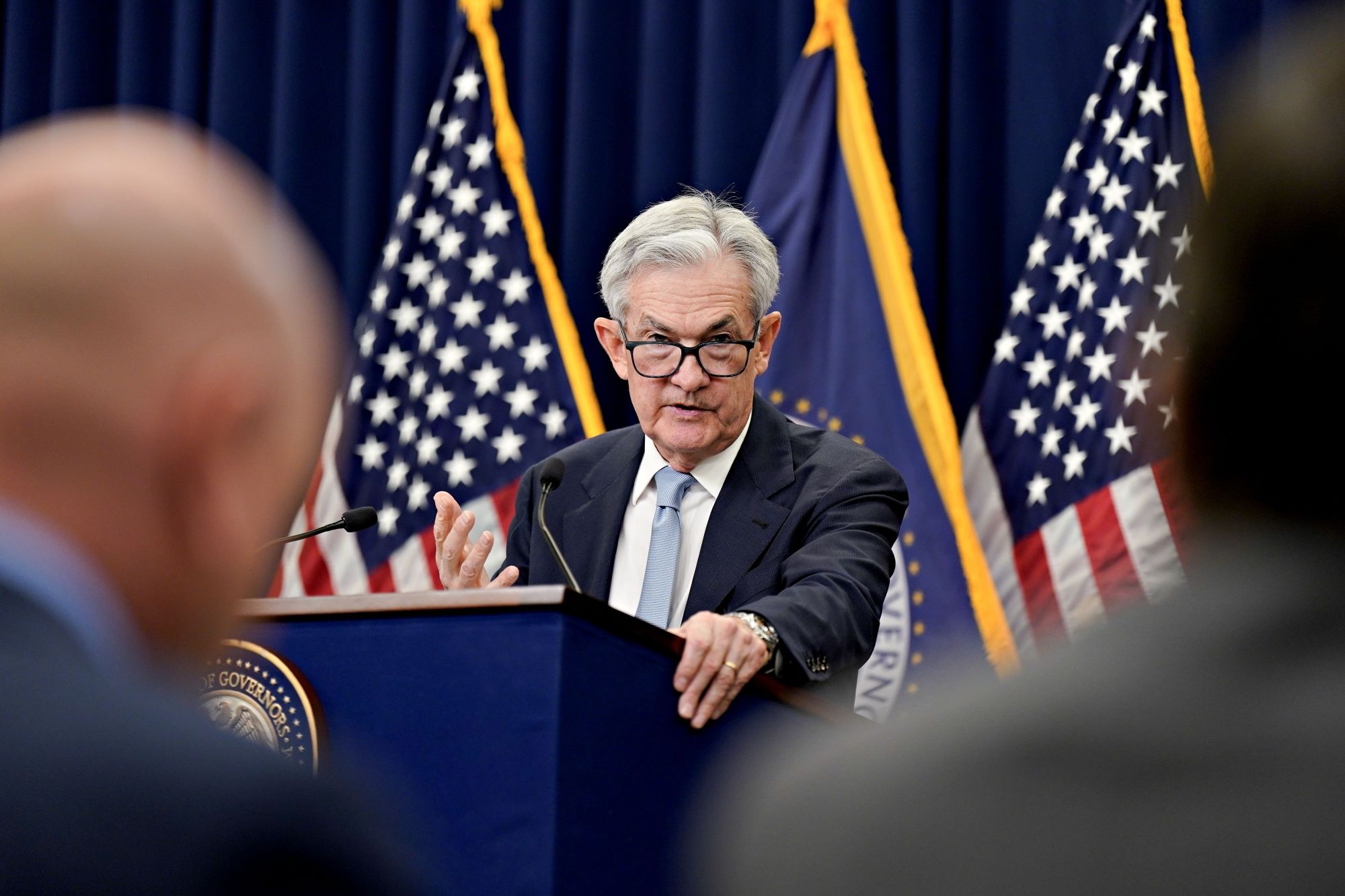 Jerome Powell, presidente de la Reserva Federal de EE.UU., habla durante una conferencia de prensa tras una reunión del Comité Federal de Mercado Abierto (FOMC) en Washington, DC, EE.UU., el miércoles 22 de marzo de 2023. (Al Drago/Bloomberg)