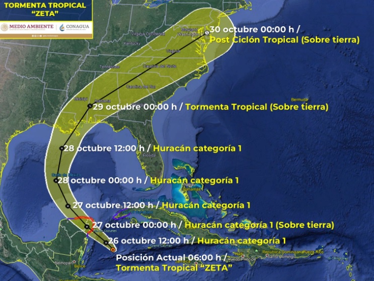 A qué hora y dónde tocará tierra la tormenta tropical Zeta en Quintana Roo  - Infobae