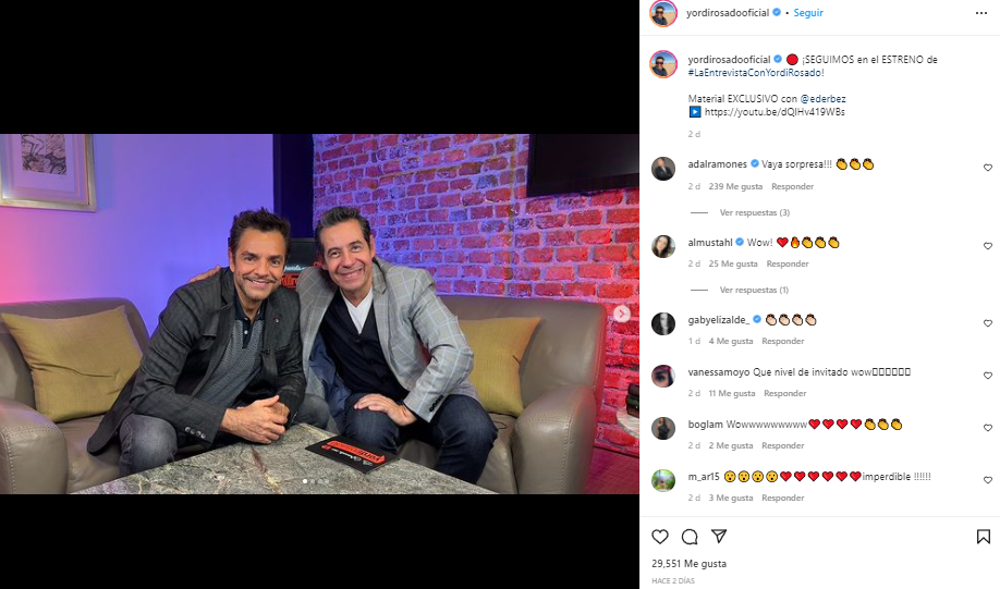 La entrevista con Derbez fue un rotundo éxito, incluso fue divida en dos partes (Foto: Instagram/@yordirosadooficial)