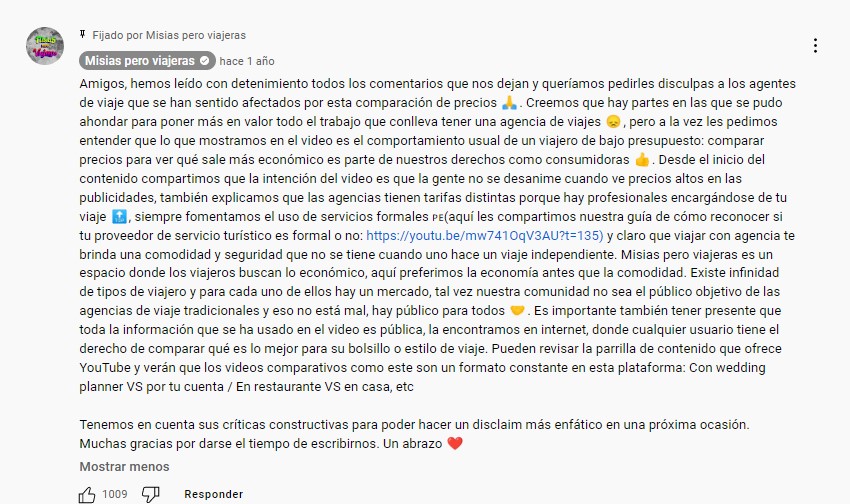 Disculpas de 'Misias pero viajeras'. (YouTube)