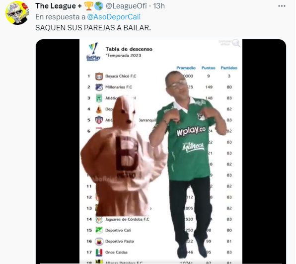 Los mejores memes que dejó la victoria de Millonarios ante Deportivo Cali por la séptima jornada de Liga BetPlay I-2023. @LeagueOfi/Twitter.