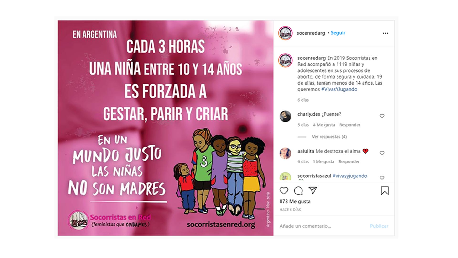 La campaña "Niñas, no madres", de Socorristas en Red, resalta que las nenas tienen derecho a vivir una vida y no a ser forzadas a ser madres después de un abuso sexual