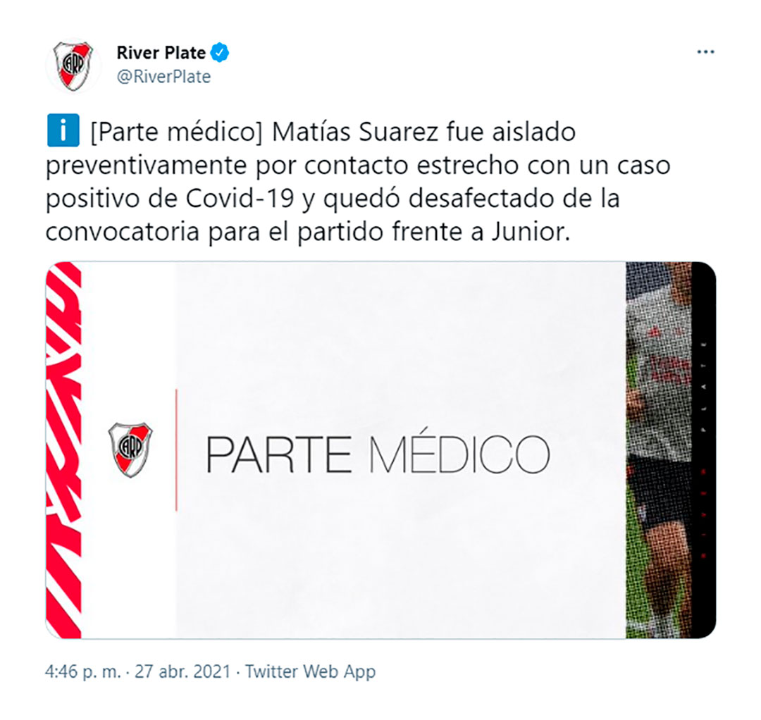 El parte médico de Matías Suárez